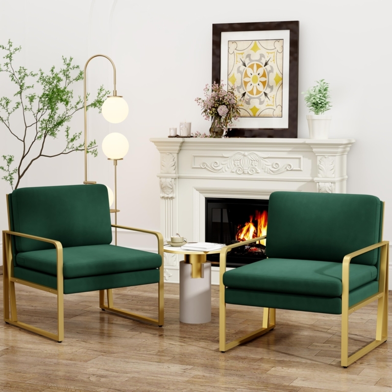 Amazon.com: Andeworld Velvet Accent Chair Set of 2, Mid Century Living Room  Armchair,Upholstered Modern Sofa Side Chair with Metal Golden Legs for  Reading,Lounging,Bedroom Apartment, Green 2 : Home & Kitchen