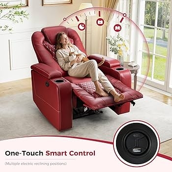 Amazon.com: ANJ Power Recliner Chair with USB Ports and Cup Holders -  Overstuffed Electric Home Theater Seating PU Leather Reclining Furniture  with Hidden Arm Storage, Easy to Clean (Red) : Home &