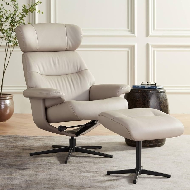 Amazon.com: Benchmaster Bruce Mushroom Faux Leather Recliner Chair Modern  with Ottoman Footrest Ergonomic Manual Reclining Swivel for Bedroom Living  Room Reading Home Relax Den Office Entryway Napping : Home & Kitchen