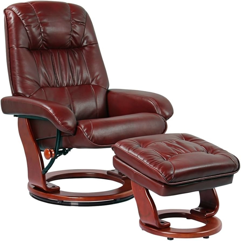 Amazon.com: Benchmaster Kyle Ruby Red Swivel Faux Leather with Ottoman  Recliner Chair Modern Armchair Ergonomic Push Manual Reclining Footrest  Upholstered for Bedroom Living Room Reading Home Relax Office : Home &  Kit