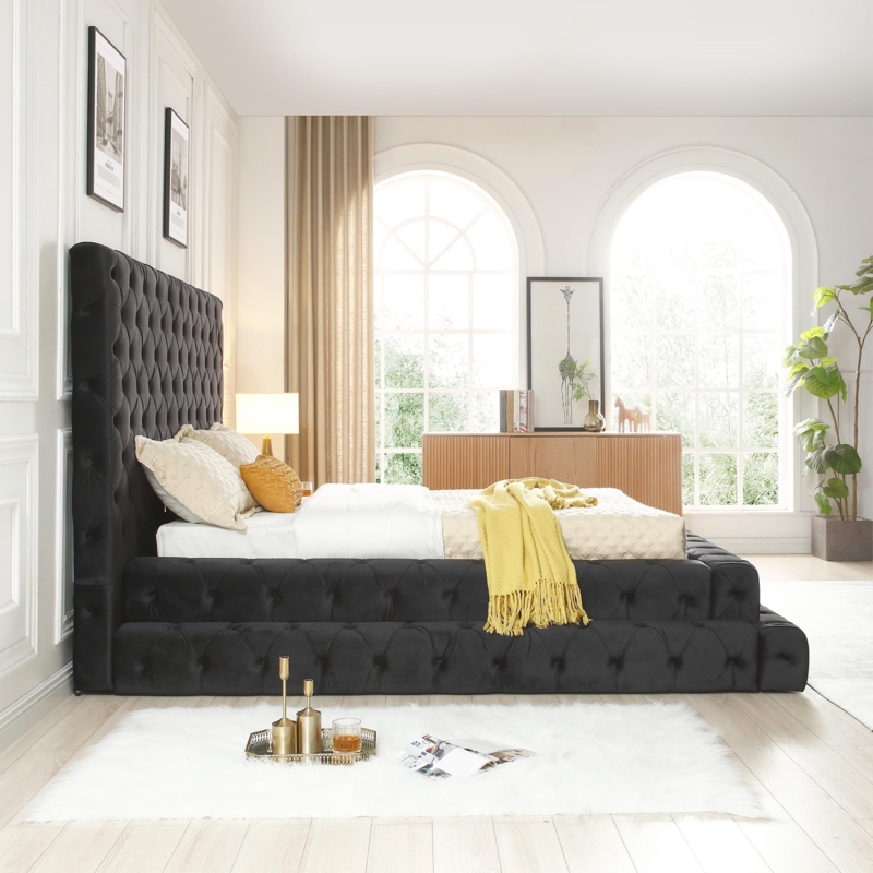 Amazon.com: Better Home Products Eleonora Velvet Queen Bed - Luxurious  Upholstered Design with Deep Button Tufting in Black (Balck, Queen) : Home  & Kitchen