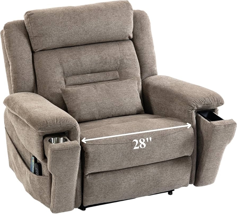 Amazon.com: Big Man Power Lift Recliner for Elderly Adults 28 Inch Wide  Seat, Oversized Recliner 400 lbs with Heat Massage, Lay Flat Recliner Chair  Cup Holder & Wireless Phone Charger, USB Type