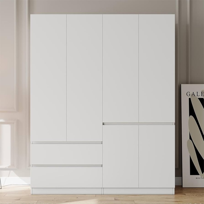 Amazon.com: Bobve78 H Armoire Wardrobe Closet with 4 Doors and 2 Drawers,  Wooden Bedroom Armoires with Hanging Rod, Freestanding Wardrobe Cabinet for  Bedroom, White : Home & Kitchen