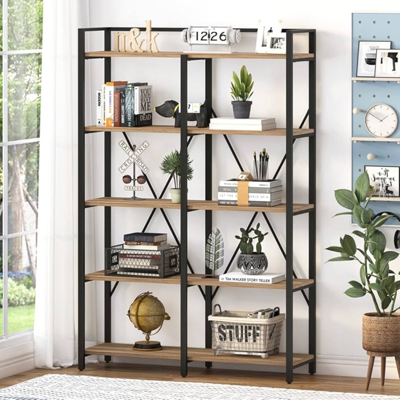 Amazon.com: BON AUGURE Industrial Bookshelves and Bookcases, 5 Tier Heavy  Duty Etagere Shelving Unit, Farmhouse Rustic Wood Metal Book Shelves for  Office, Living Room and Bedroom (Vintage Oak) : Home & Kitchen