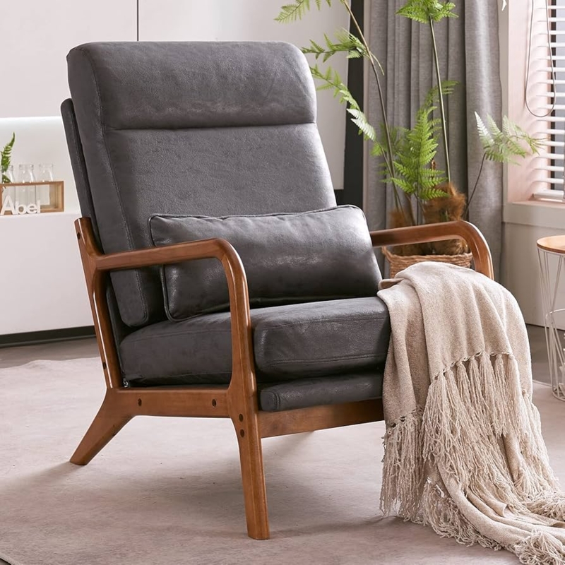 Amazon.com: Bonnlo High Back Microfiber Dark Grey Mid Century Modern Accent  Chair, Soild Wood Padding Lounge Armchairs Side Sitting Chairs for Living  Room, Bedroom, Guest Room : Home & Kitchen