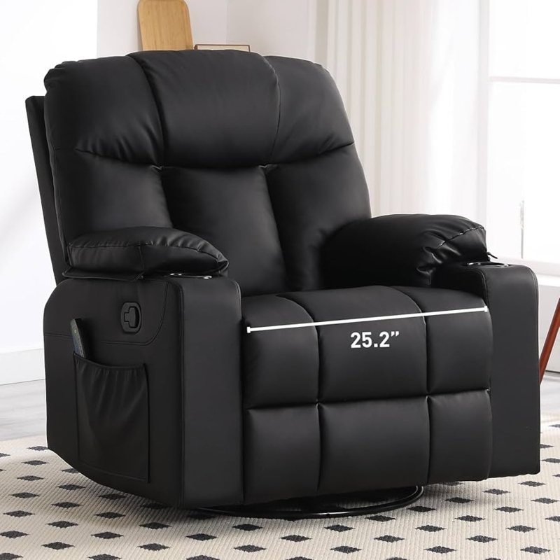 Amazon.com: Bonzy Home Oversized Swivel Rocker Recliner, 40" Rocking Recliner  Chair with Heated and Massage, PU Leather Single Sofa with Swivel Function,  2 Cup Holders for Living Room Bedroom, Black : Home