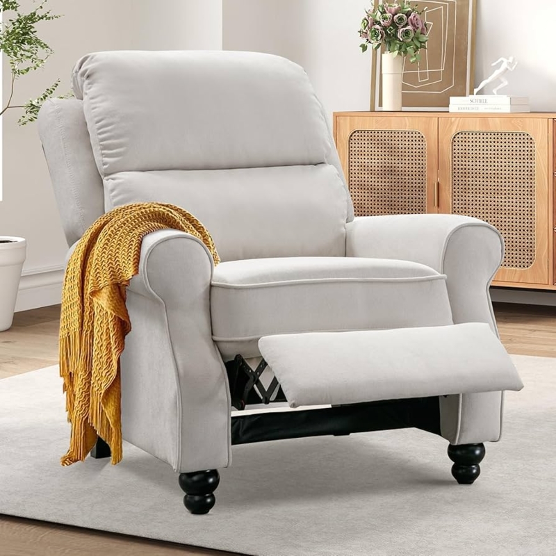 Amazon.com: Bonzy Home Recliner Chair Accent Chair, Push Back Reclining  Chair with Padded Seat, Single Sofa Fabric Recliners for Living Room  Bedroom Home Theater, White : Home & Kitchen