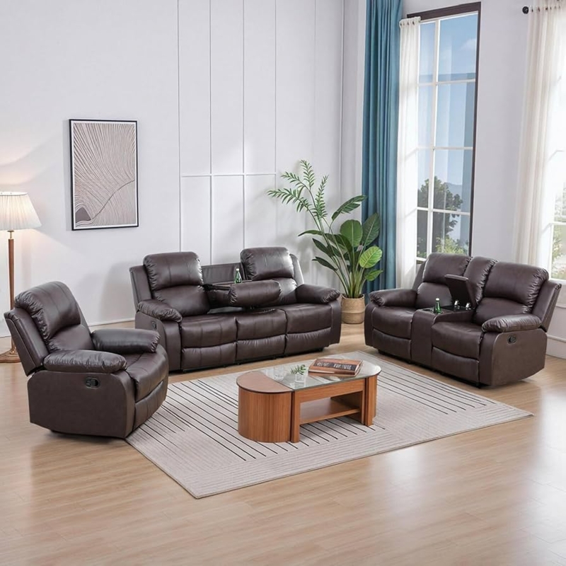 Amazon.com: Caberryne Leather Recliner Sofa SetLeather Reclining Couch for  Living Room Furniture SetsBrown Recliner Couch with 5 Recliners for Living  Room/Office/Theater Seating(Sofa Set 3 Pieces) : Home & Kitchen