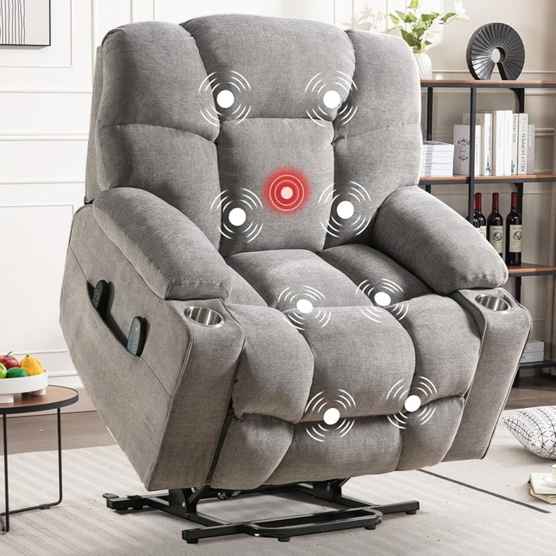 Amazon.com: CANMOV Oversized Power Lift Recliner Chair for Elderly, Big and  Tall Electric Recliner Chair with Massage and Heating, Dual Motor Heavy  Duty Lift Recliner with USB Port, Cup Holders, Pockets, Grey :