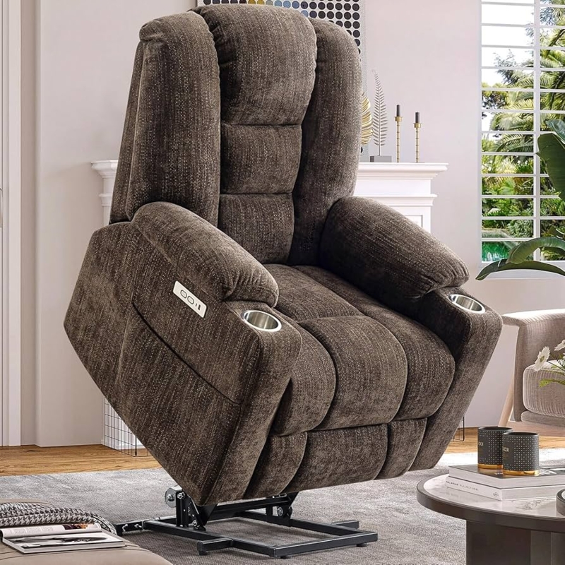 Amazon.com: CDCASA Power Lift Recliner Chair for Elderly with Heated and  Massage, Upgraded Chenille Fabric Lift Chairs for Living Room w/ 2 Side  Pockets & 2 Metal Cup Holders, USB & Type-C