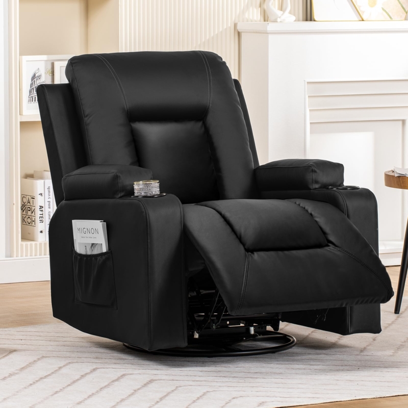 Amazon.com: COMHOMA Recliner Chair, Swivel Rocker Recliners, Reclining Sofa  with Side Pockets, Cup Holders for Living Room, Bedroom (Black) : Home &  Kitchen