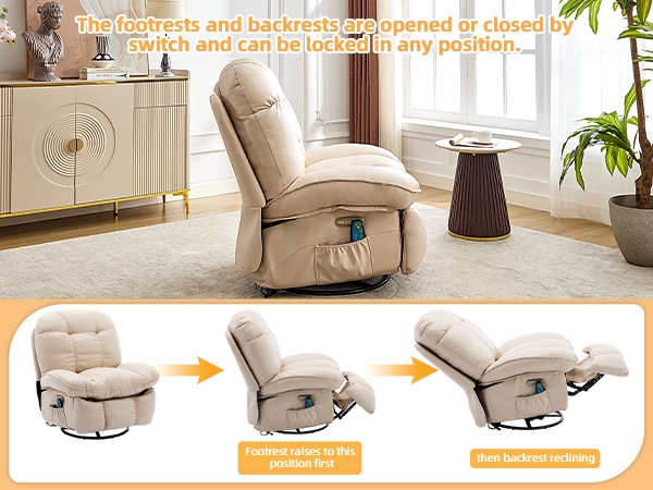 Amazon.com: DYHOME Power Recliner Chair, Massage Rocker Recliner Chair for  Adults with Heated, USB & Type-C Ports, Small PU Leather Recliner Chair  Sofa Swivel Chairs for Living Room, Beige : Home &