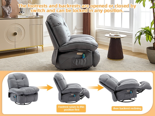Amazon.com: DYHOME Power Recliner Chairs for Adults, Massage Swivel Rocking  Recliner Chair with Heated, USB & Type-C Ports, Upholstered Leather Recliner  Small Swivel Chairs for Living Room, Bedroom, Grey : Home &