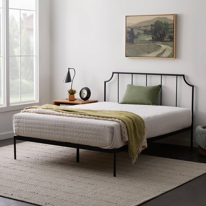 Amazon.com: Edenbrook Sydney Platform Black Metal Bed - Vertical Bar  Headboard with Scooped Accents - No Box Spring Needed - Under Bed Storage -  Easy Assembly - Contemporary Iron Frame - Twin Size : Home & Kitchen