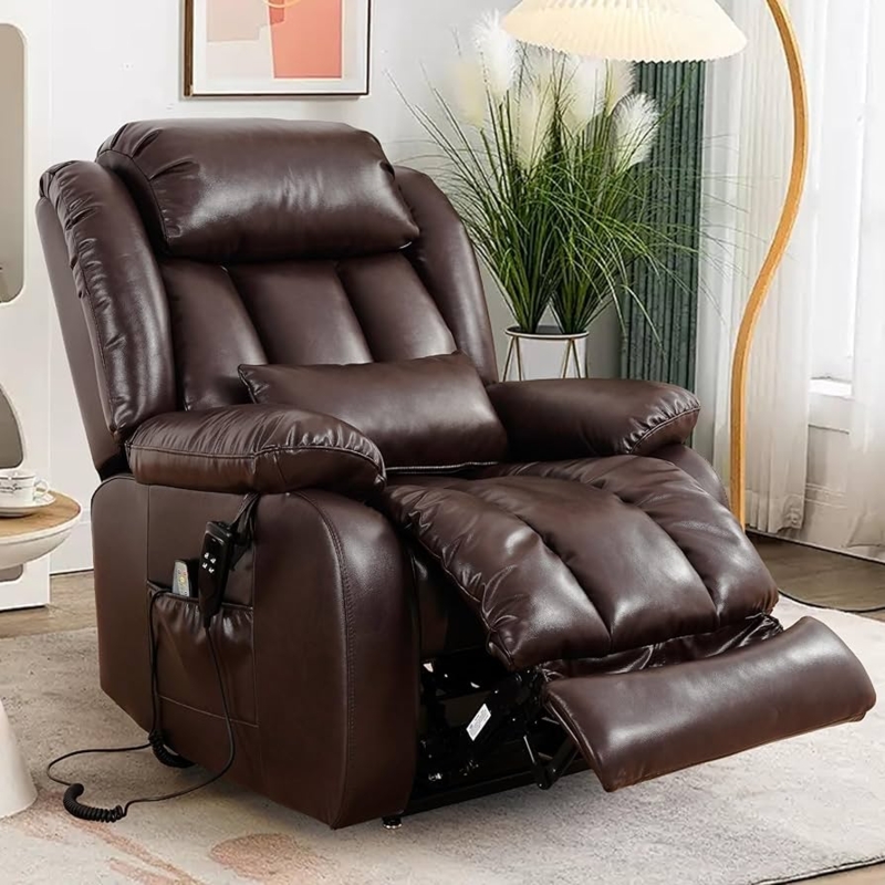 Amazon.com: EDILLY Large Genuine Leather Power Lift Recliner Chairs for  Elderly, Dual Motor with Massage and Heating,Double Lumbar Cushion and  Extended Footrest,USB&Type-C Port and Remote(Brown) : Home & Kitchen