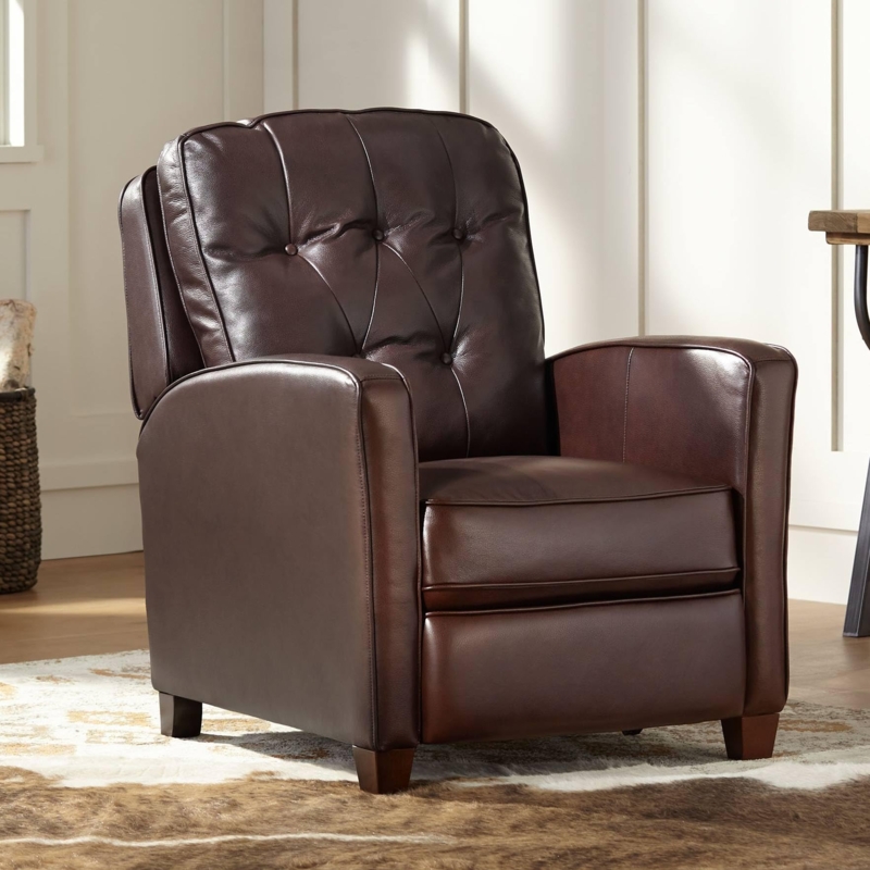 Amazon.com: Elm Lane Livorno Chocolate Leather Recliner Chair Modern  Armchair Comfortable Push Manual Reclining Footrest Upholstered Tufted Back  for Bedroom Living Room Reading Home Relax Office : Home & Kitchen