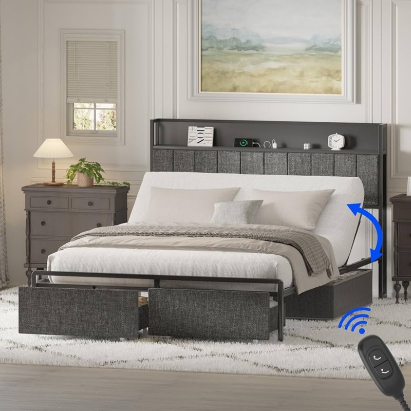 Amazon.com: FLEXISPOT Queen Adjustable Bed with Storage Headboard, Charging  Station, Head Incline, LED Lighting, Storage Drawers, Quiet Powerful DC  Motor, and Easy Assembly : Home & Kitchen