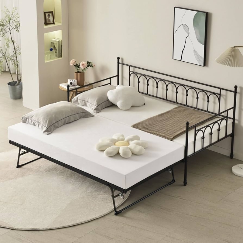 Amazon.com: FULLJOJOR Twin Day Bed with Trundle Bed Twin, Metal Daybed with  Trundle Twin Size, Space Saving Daybed with Pop Up Trundle Bed Frame for  Adults, Vintage Guest Room Bed for Home