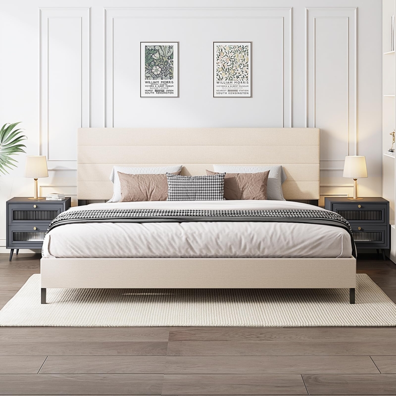 Amazon.com: Furnihome King Size Bed Frame, Modern Upholstered Bed Frame King  with Adjustable Linen Headboard, Wooden Slats Support Platform, No Box  Spring Needed,Easy Assembly,Beige : Home & Kitchen