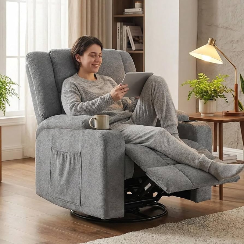 Amazon.com: Furnimart 360 Swivel Rocker Recliner Chair for Adult, Manual  Recliner Chair with Massage and Heat, Chenille Glider Rocker Chaise Lounge  for Living Room, Bedroom, Home Theater (Gray) : Home & Kitchen