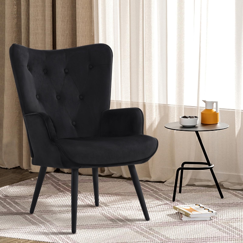 Amazon.com: Furnimart Black Velvet Accent Chair Mid Century Modern Living  Room Chairs; Comfy Armchair Leisure Vanity Guest Wingback Chair for Office  Study Vanity Bedroom Waiting Room : Home & Kitchen