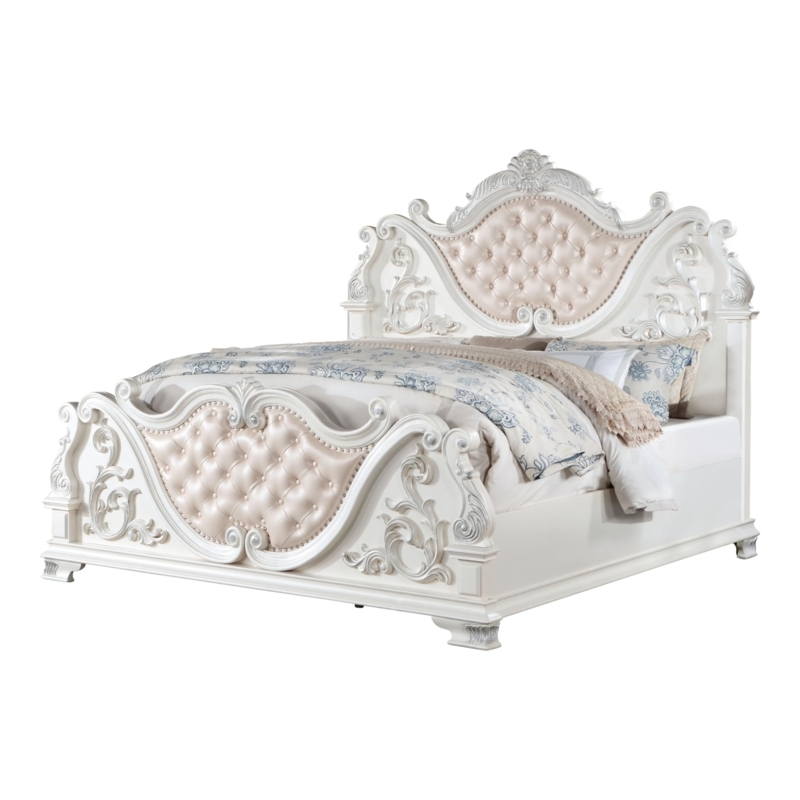 Amazon.com: Furniture of America Clairibel Traditional Wood Eastern King-Size  Bed with Button-Tufted Headboard and Carved Details, Box Spring Required  for Bedroom, Guess Room, Pear White : Home & Kitchen
