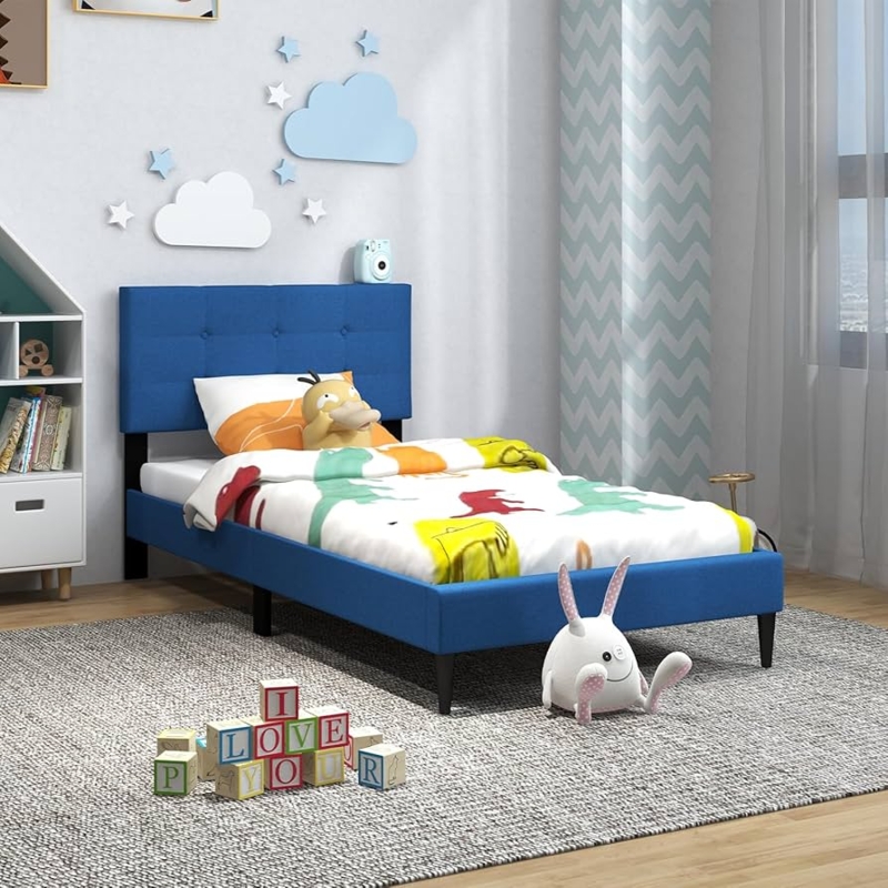 Amazon.com: Giantex Twin Bed Frames for Kids, Modern Fabric Linen  Upholstered Platform Bed Frame with Button Tufted Headboard and Wooden  Slats, No Box Spring Needed, Kids Twin Bed for Boys Girls, Navy