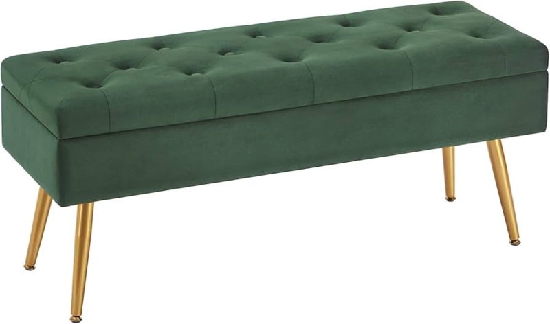 Amazon.com: Gitrah Storage Bench Entryway Bench End of Bed Bench Ottoman  Upholstered Velvet Bedroom Bench Tufted Bench with Golden Legs 40" Dark  Green : Home & Kitchen