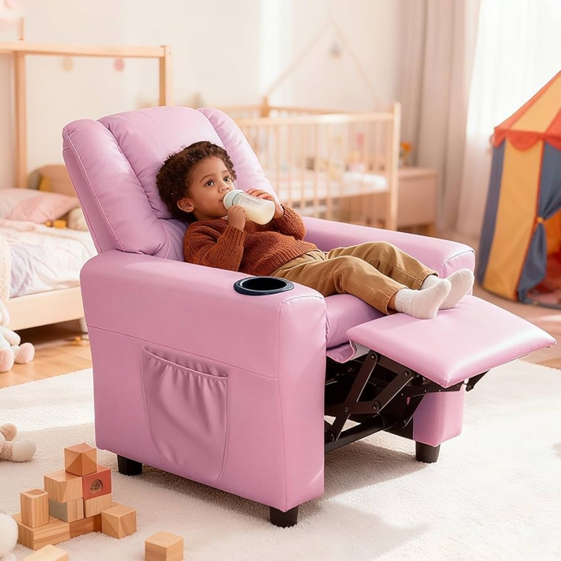 Amazon.com: GNMLP2020 Kids Recliner Chairs for Toddlers, Toddler Recliners  for Kids Age 0-5 with Cup Holder and Side Pocket, Leather Lounge Chair for  Girls Boys Baby Bedroom, Pink : Home & Kitchen