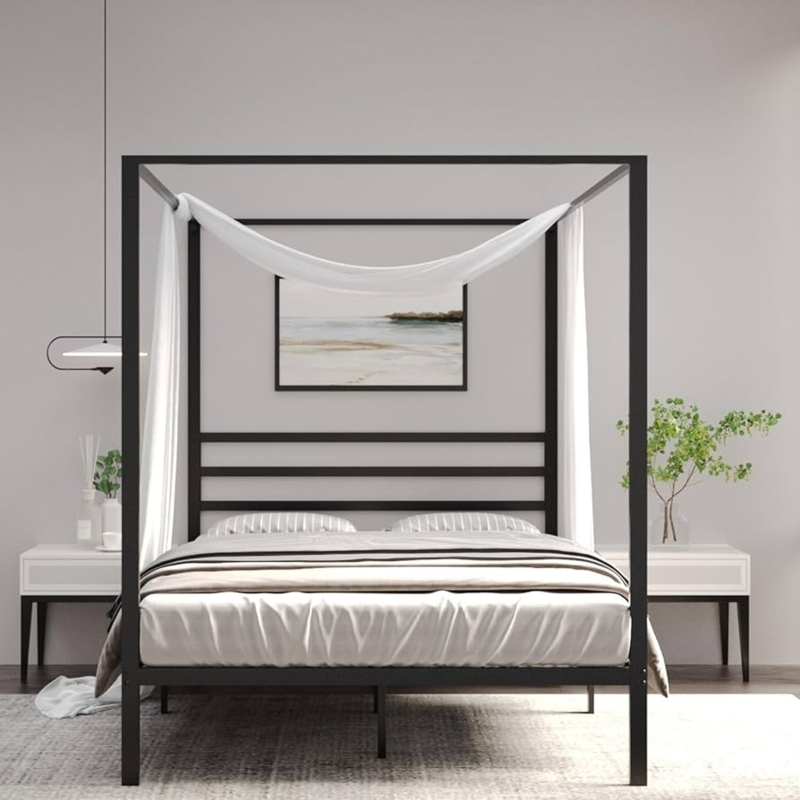 Amazon.com: Golden Gate Beds Canopy Bed Frame with Four Poster Design,  Strong Metal Slats and Built-in Headboard, Fits Drapes or Curtains, No Box  Spring Needed, Girls or Teen Princess Style, Black, Queen