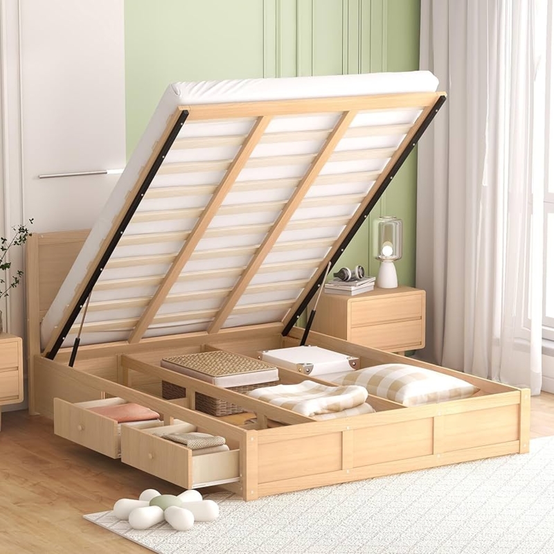 Amazon.com: Harper & Bright Designs Queen Lift Up Storage Bed - Wood Queen  Platform Bed Frame with 2 Drawers, No Box Spring Needed, Natural : Home &  Kitchen