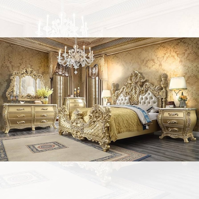 Amazon.com: Homey Design HD-1801 4pc California King Bedroom Set in  Metallic Antique Gold : Home & Kitchen