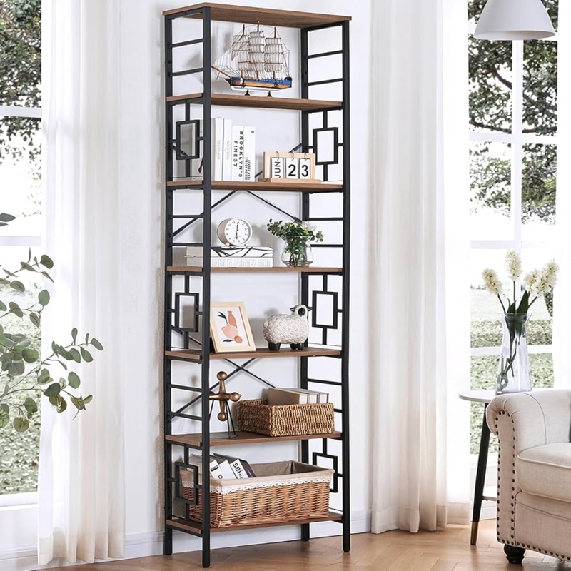 Amazon.com: HOMISSUE Tall Bookshelf, 84 Inch Industrial Bookshelf with Metal  Frame and Open Shelves, 7 Tier Metal Bookshelves and Bookcases, Rustic Tall Book  Shelf for Office, Living Room and Bedroom, Brown :