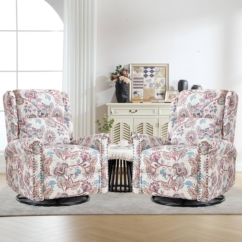 Amazon.com: HOMYKA Swivel Rocker Recliner Chair Set of 2, Manual Rocking  Recliner Chair, Wingback 360 Swivel Glider Reclining Chair with Rolled  Arms, Swivel Recliner for Living Room Bedroom, Burgundy Floral : Home
