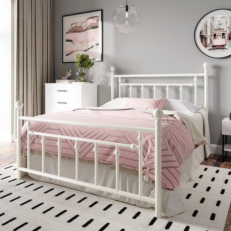 Amazon.com: HOOMIC Full Size Metal Platform Bed Frame/Victorian Style  Iron-Art Headboard and Footboard / 14 Inches Mattress Foundation for  Storage/No Box Spring Needed/Easy Assembly/White : Home & Kitchen