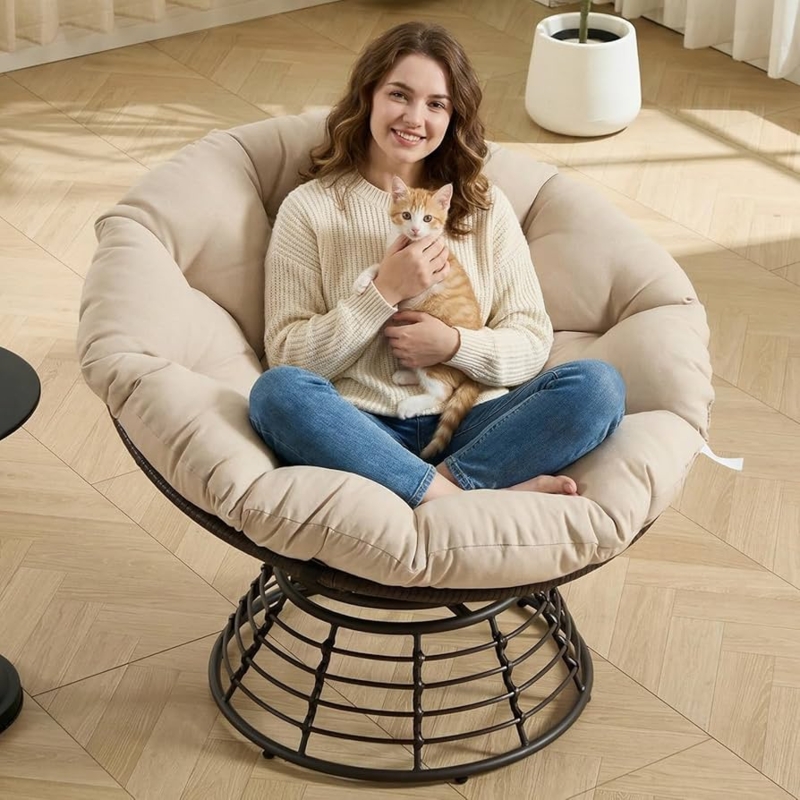 Amazon.com: HRVEOCEI 36 Papasan Chair with Cushion and Frame, Oversized Papasan  Chairs, 360 Swivel, Polyester, Adjustable Feet, Suitable for Living Room  Patio Bedroom Indoor/Outdoor (Beige) : Home & Kitchen