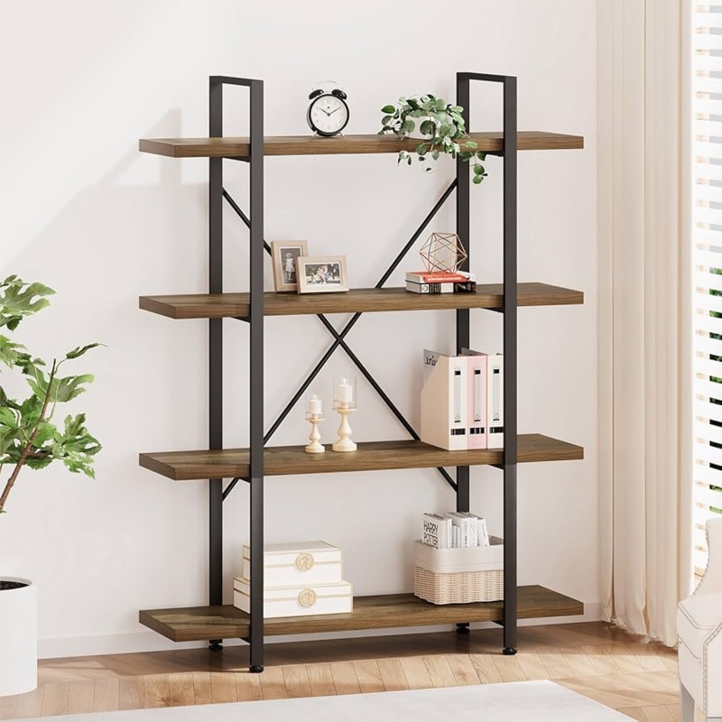 Amazon.com: HSH Industrial 4 Tier Bookshelf, Modern Metal and Wood 4 Shelf Bookcase  Etagere, Farmhouse Open Wide Display Storage Bookshelves and Bookcases  Heavy Duty for Bedroom Living Room Office, Rustic Oak :