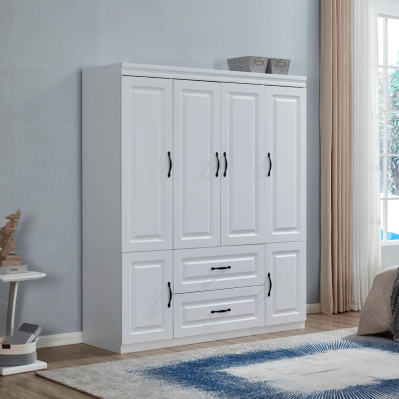 Amazon.com: Idealcabin 4 Doors Classic White Large Freestanding Wardrobe  Armoire Wooden Closet Cabinet with Hanging Rod & Shelves Bedroom Clothes  Storage Bathroom Wood Organizer(20.5" D x 63" W x 71.0" H) :