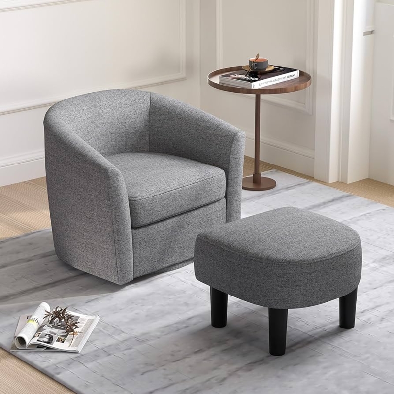 Amazon.com: IFANNY Swivel Chair with Ottoman, Modern Barrel Accent Chairs  with Removable Seat Cushion, Comfy Single Sofa Lounge Armchair, Upholstered  Round Club Reading Chair for Living Room, Bedroom, Office : Home &