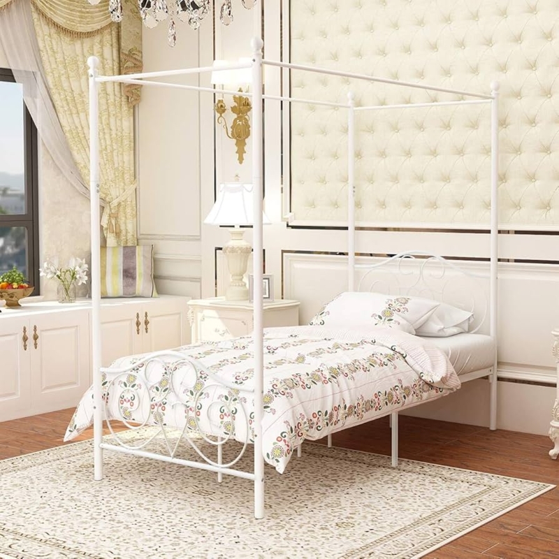 Amazon.com: JURMERRY Canopy Bed with Sturdy Metal Frame Premium Steel Slat  Support,Twin Size-White : Home & Kitchen
