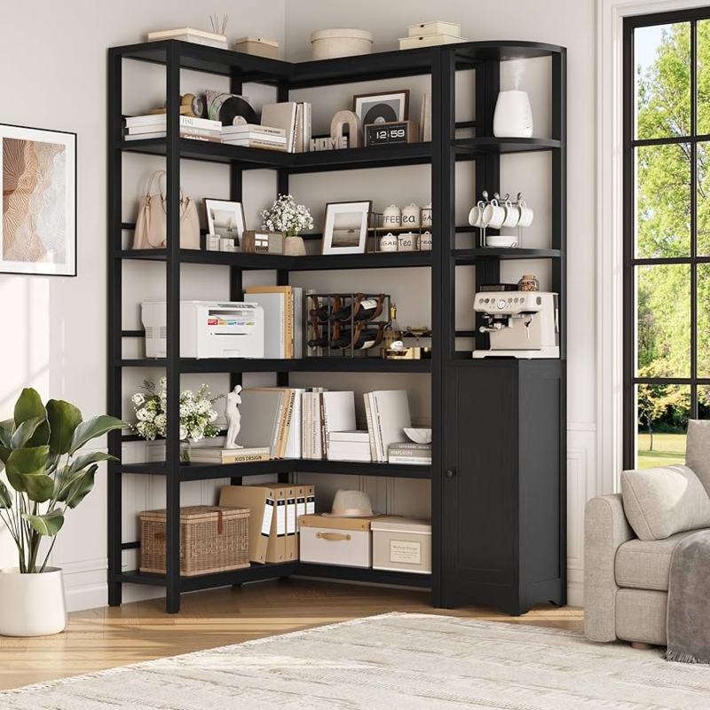Amazon.com: Keyluv Black Corner Bookshelf 72" Tall Corner Book Shelves  Cases 2 Pieces Open Bookcase Large Storage Display Shelf Standing 6 Tier  Shelving Unit with Cabinet for Home office Living Room, Wood