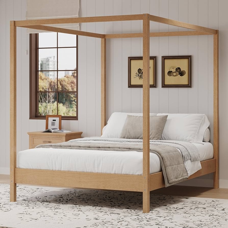 Amazon.com: King Size Canopy Platform Bed, Wood 4 Poster Bed Frame, No Box  Spring Needed (King) : Home & Kitchen