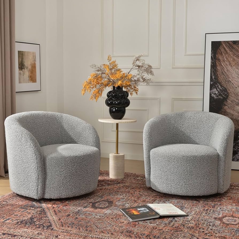 Amazon.com: KINWELL 34" W Swivel Barrel Chair Set of 2, Mid Century Modern  Round Upholstered Boucle Swivel Accent Chairs, No Assembly Sofa Chair for Living  Room Bedroom Reading, Black White : Home
