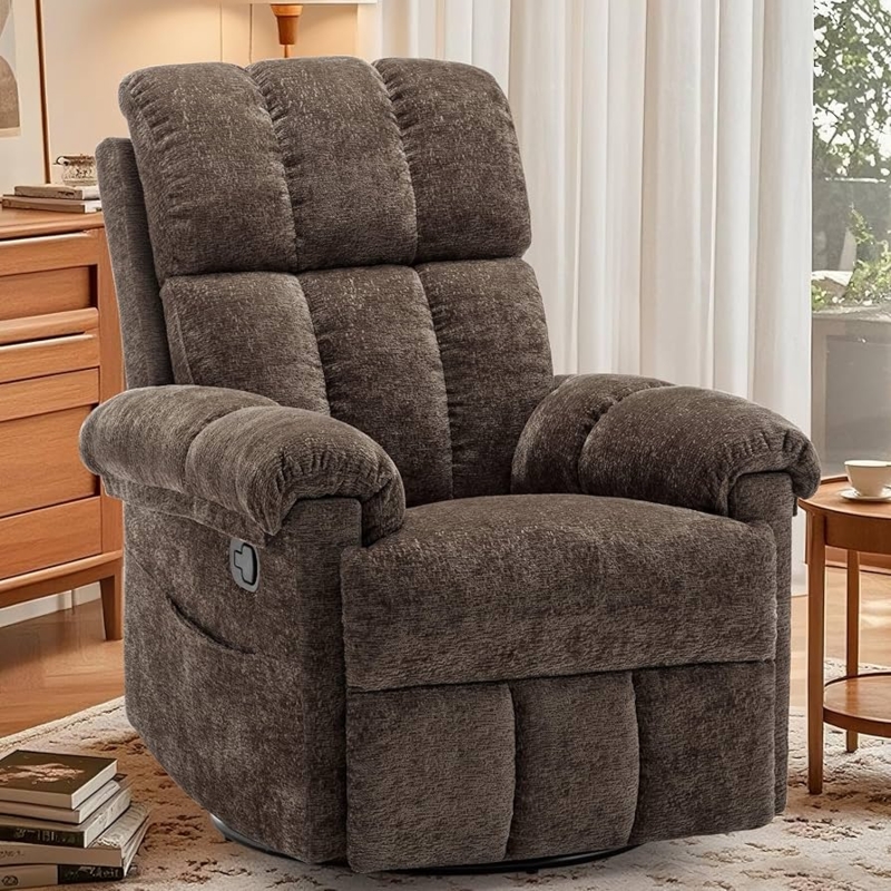 Amazon.com: Korser Recliner Chair, Swivel Rocker Recliner Chair for Adults,  Small Recliners for Small Spaces, Upholstered Manual Recliner with Side  Pockets, Nursery Rocking Chair for Living Room, Chenille, Brown : Home