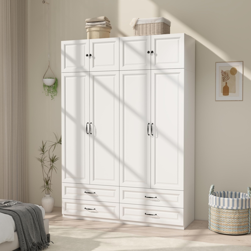 Amazon.com: LABROSKIA Armoire Wardrobe Closet with Doors: 89" Extra Tall White  Wardrobe with Storage on Top, Bedroom Armoires with 4 Doors and 4 Drawers,  Large Wood Closet Armoire for Hanging Clothes (B,
