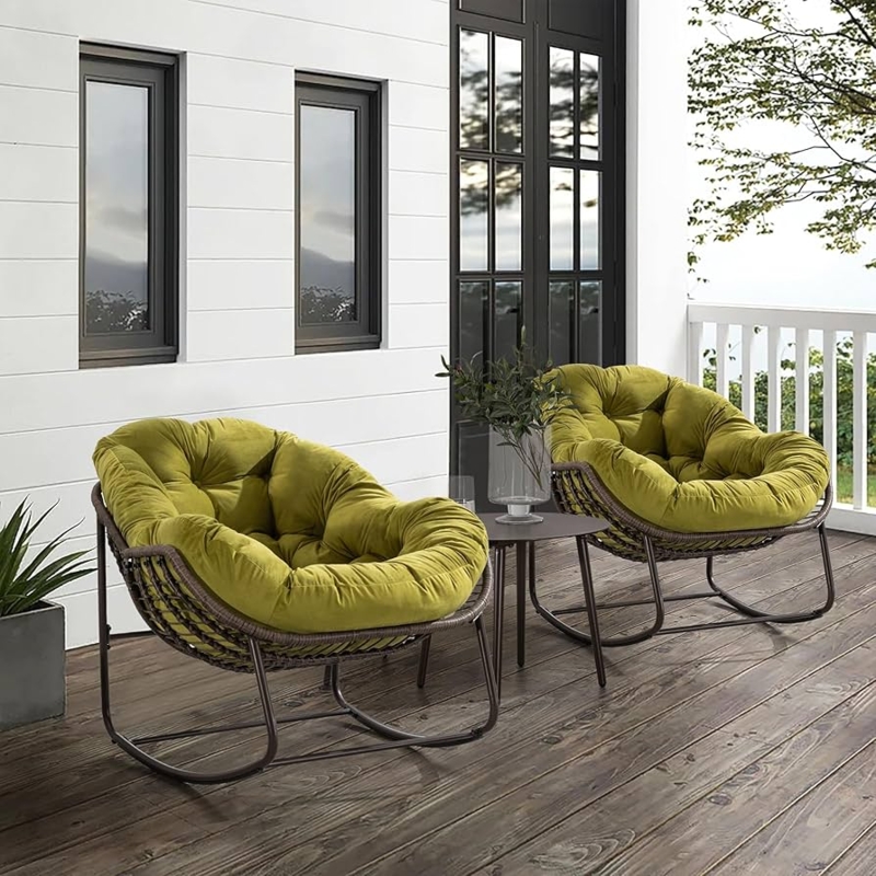 Amazon.com: Large Indoor Outdoor Rocking Chair, Oversized Rocking Papasan  Chair with Thick Cushion and Frame Outdoor Rocker, Comfy Wicker Egg Chairs  Lounge for Outside Porch Patio Backyard (Olive Green, Set of 2) :