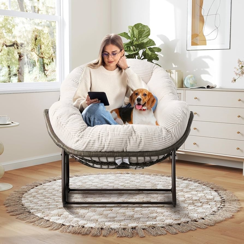 Amazon.com: Large Indoor Rocking Chair, Oversized Rocking Papasan Chair  with Thick Cushion and Frame,Comfy Corduroy Rocker Wicker Egg Chairs Lounge  Reading Chair for Living Room, Bedroom, Apartment, White : Patio, Lawn