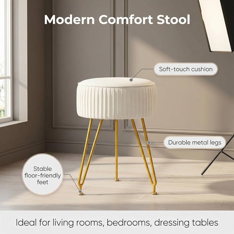 Amazon.com: Leesingdo Velvet Vanity Stool, Modern Ottoman Foot Rest Stool  with Adjustable Golden Legs, Makeup Chair for Vanity, Multifunctional Small Vanity  Chair for Bedroom, Beige : Home & Kitchen