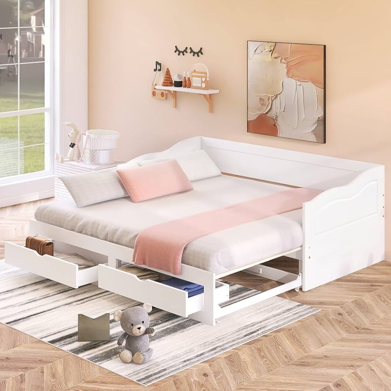 Amazon.com: LERFAN Extending Daybed House Bed with Two Drawers and Trundle  Bed, can be Expanded from Twin Size to King Size, No Box Spring Needed,  77.2" L x 76.4" W x 29"