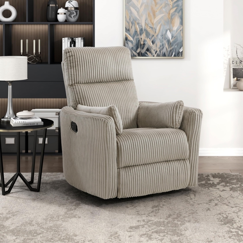 Amazon.com: Lexicon Modern Swivel Glider Recliner Chair, Nursery Glider,  Corduroy Fabric Upholstery Recliner with 2 Lumbar Pillows, Manual Reclining  Sofa Chair for Living Room/Office/Apartment, Taupe : Home & Kitchen